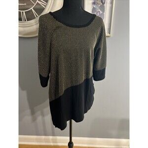 Inner Beauty Brand Blouse Black & Gold 1980's Large Asymmetrical